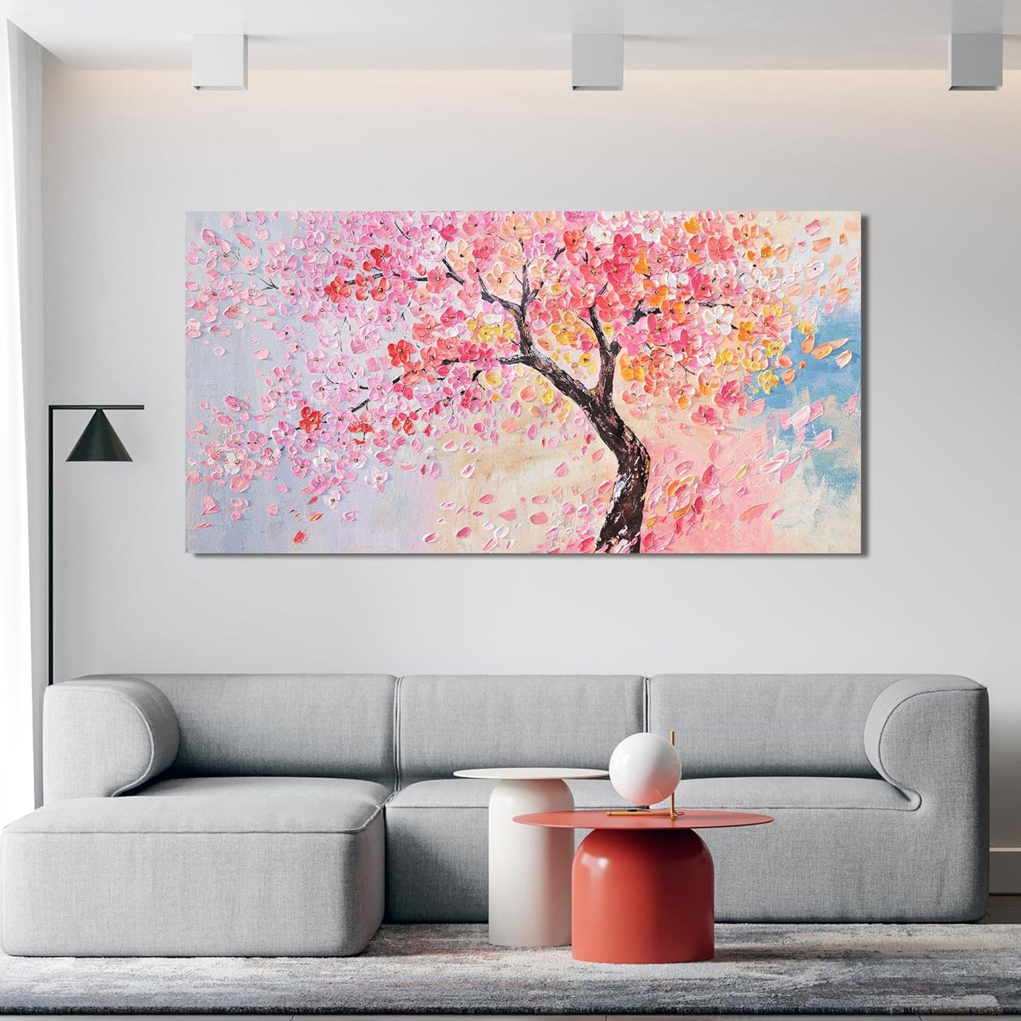 Canvas Wall Art Decor Artwork for Walls Large Tree of Life Wall Art for Living Room Vintage Blue Pink Wall Art Decor Tree Flower Wall Art Decoations Prints for Room Home Office Wall Decor 29"X58"
