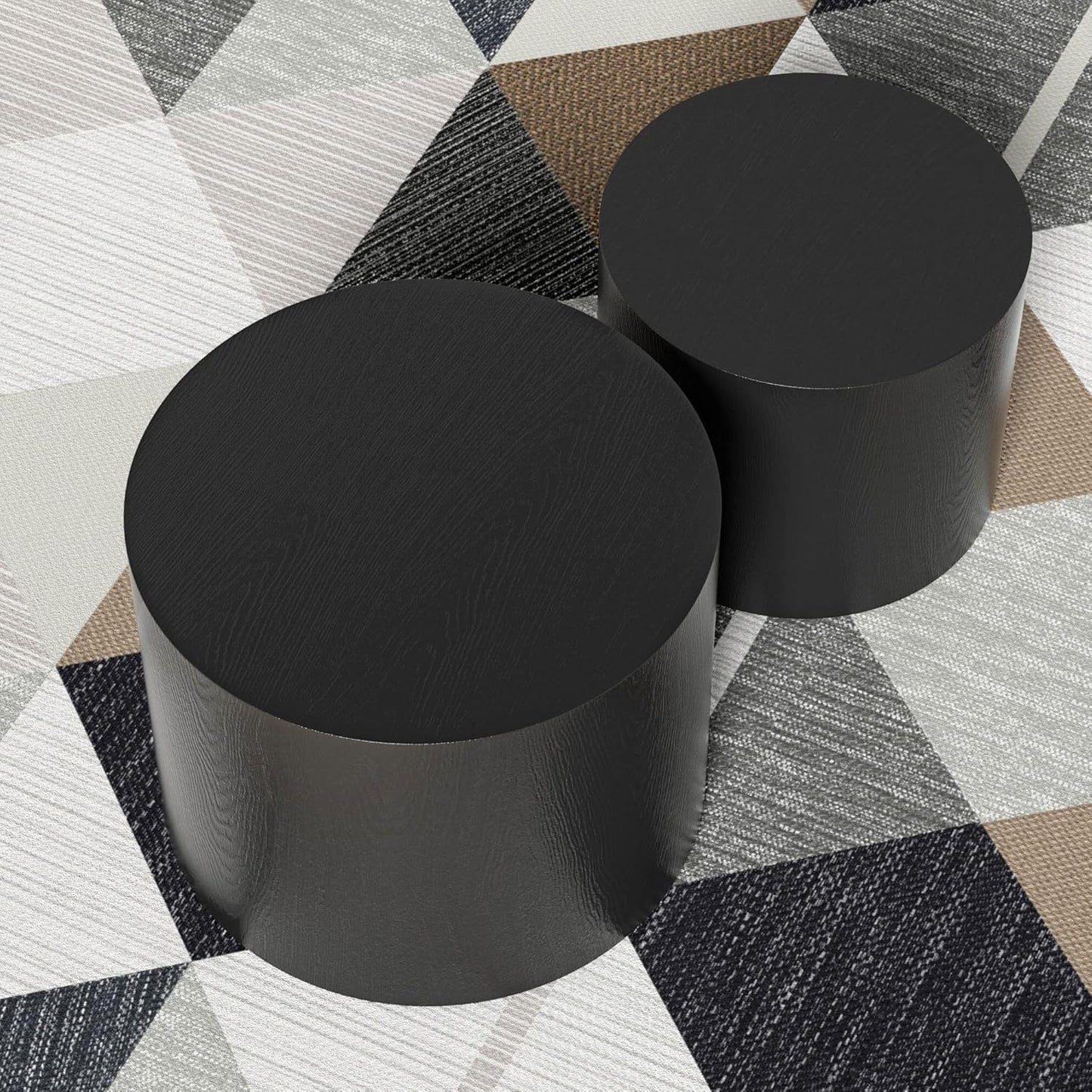 WILLIAMSPACE 18.9" Black Nesting Coffee Table Set of 2, Modern Black Round Coffee Tables Circle Side Table for Small Space, Accent End Table Set, No Assembling, Matte Black