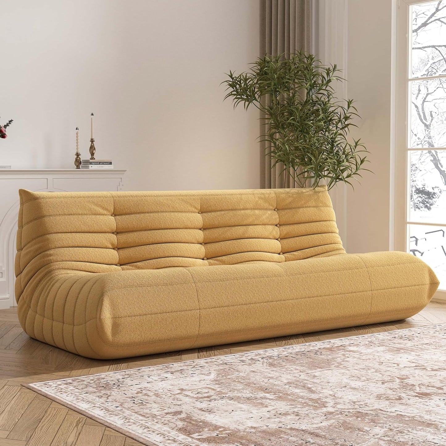 Big Bean Bag Chairs for Adults, 3 Seater Large Bean Bag Chair Sofa, Fireside Chair Lazy Sofa Chair with High Density Comfortable Foam, Modern Bean Bag for Living Room, Bedroom, Office (Yellow)