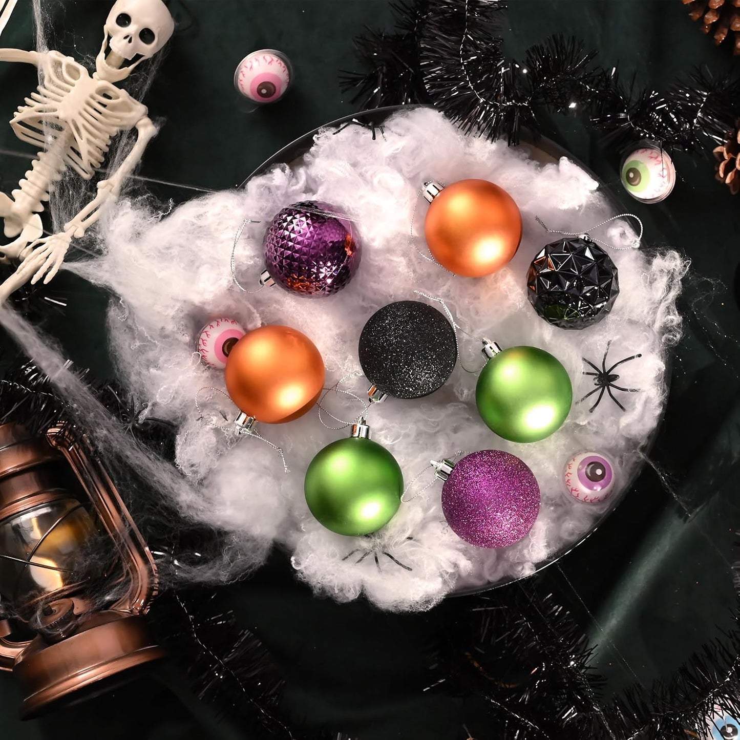 Valery Madelyn Christmas Tree Decorations Ornament Set for Fall Halloween, 50ct 2.36 Inches Orange Purple Black Shatterproof Christmas Ball Ornaments Hanging Xmas Holiday Party Decor