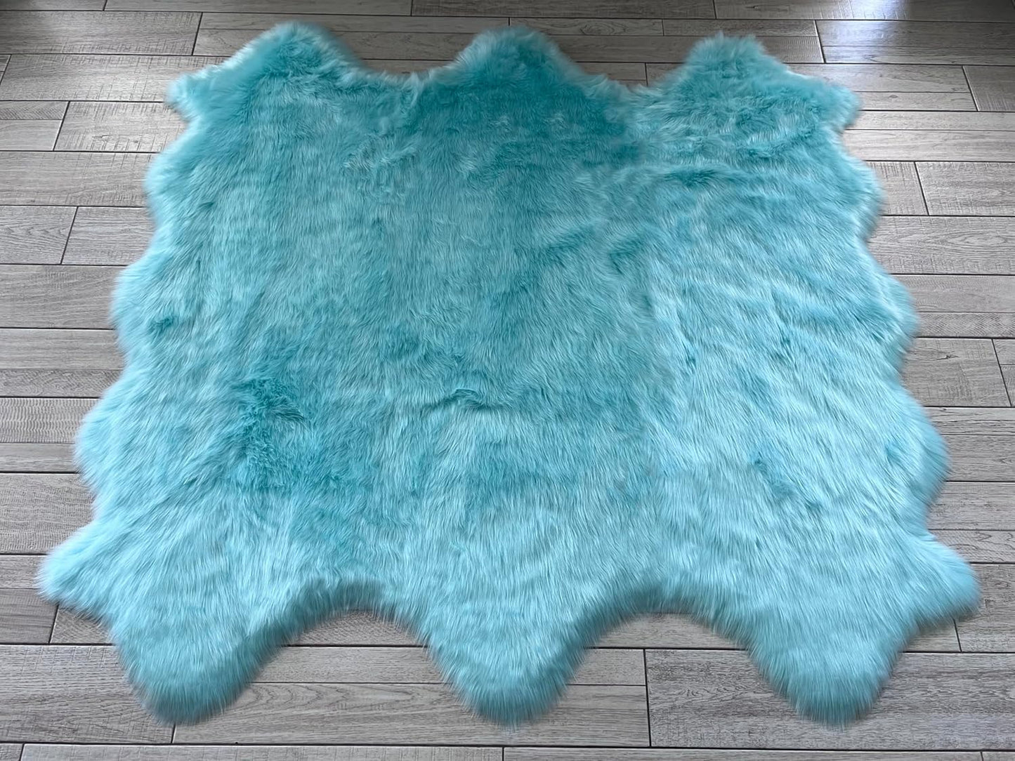 LAMBZY Faux Sheepskin Super Soft Hypoallergenic Free Shape Silky Shag Rug, Luxury Shaggy Plush Carpet for Bedrooms Living Kids Room Sofa Rugs (Blue, Sexto 6 Pelts 6'x6')