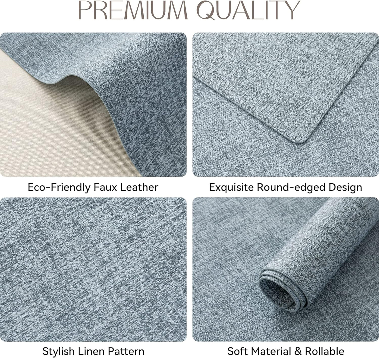 Romanstile Vinyl Placemats Set of 8-12 X 18 Inch - Heat Resistant Place Mats 100% Waterproof Oilproof Wipeable Reversible Faux Leather Table Mats for Kitchen/Dining/Party/Outdoor, Sky Blue