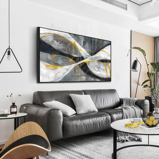 Ouzzlie Abstract Wall Decor Art Modern Canvas Picture Black White and Gold Wall Art for Bedroom Office Decoration 24" x 48"