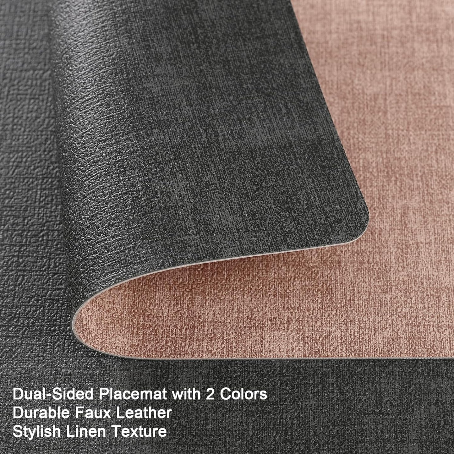 Myir JUN Placemats Dual Sided, Faux Leather Place Mats Set of 6 Indoor Placemats for Dining Table Outdoor Placemats Manteles Individuales Square Non-Slip Washable Table Mats (Gray Pink, Set of 6)