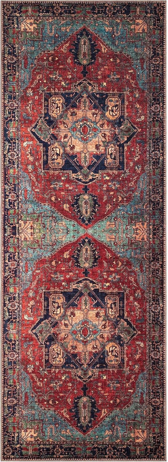 Keen Home Design 2x12 Rug - Machine Washable Runner Rug with Non-Slip Backing, Ideal for Hallway, Entryway, Kitchen, Laundry Room - Vintage, Easy Clean, Durable, Low Pile - (2'6" x 12')