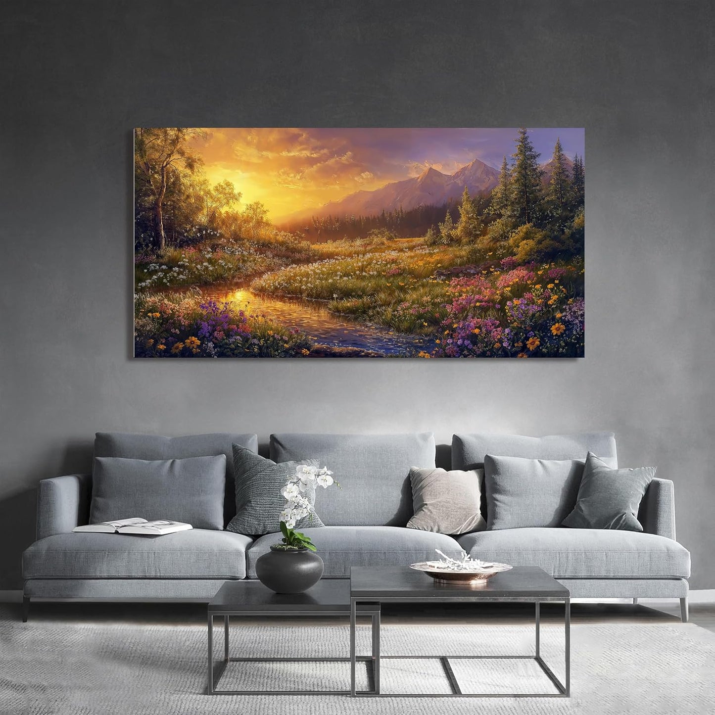 Canvas Oversized Wall Art Decor Wall Art Pictures for Living Room Artwork for Walls Large Vintage Landscape Art Prints Canvas Art Wall Decor Countryside River Wall Art Bedroom Home Wall Decor 29"X58"