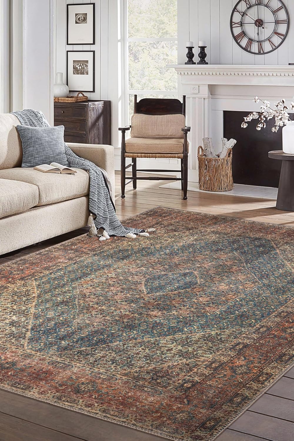 Keen Home Design 5x7 Rug - Machine Washable Area Rug with Non-Slip Backing, Ideal for Living Room, Dining Room, Bedroom - Vintage, Easy Clean, Durable, Low Pile Rug - (5' x 7')