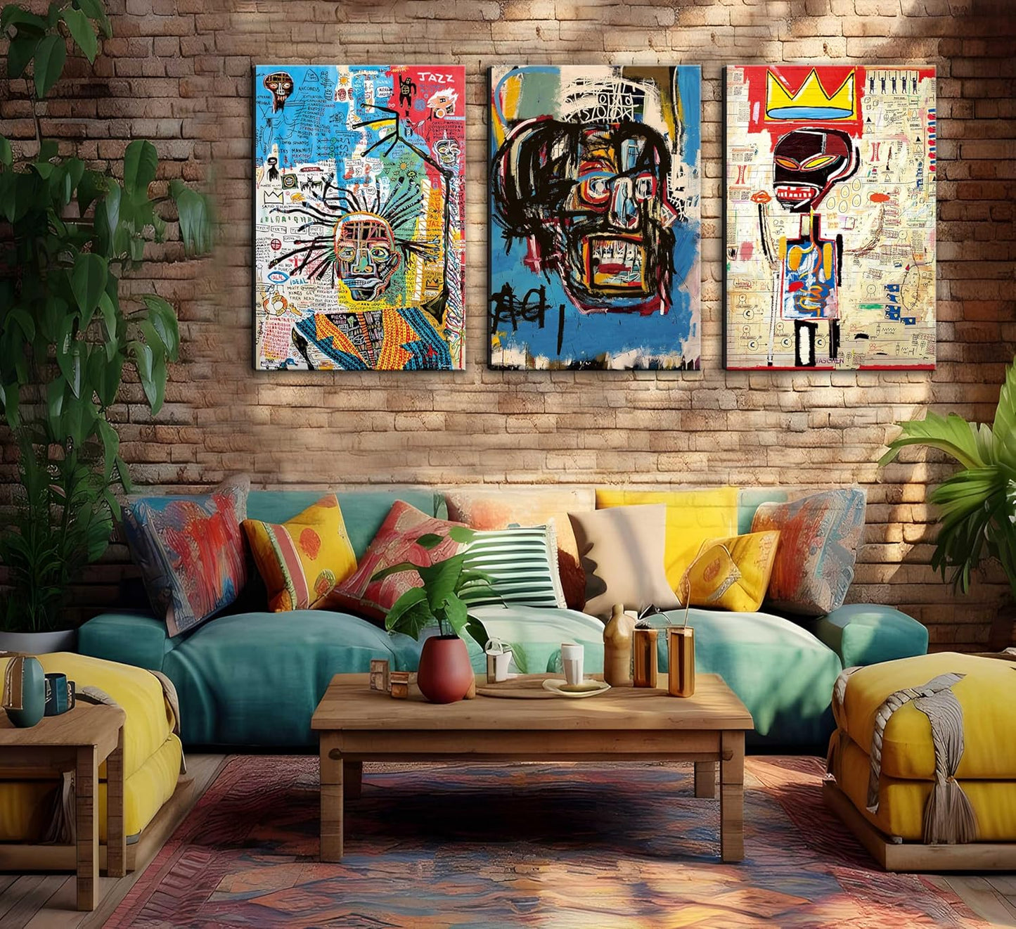 3 Pcs of Street Art Blue Graffiti Wall Decor Print Modern Artist Aesthetics Canvas Paintings Artwork Abstract Picture Poster Man Cave Living Room Bedroom Bathroom Office Home Decorations Ready To Hang