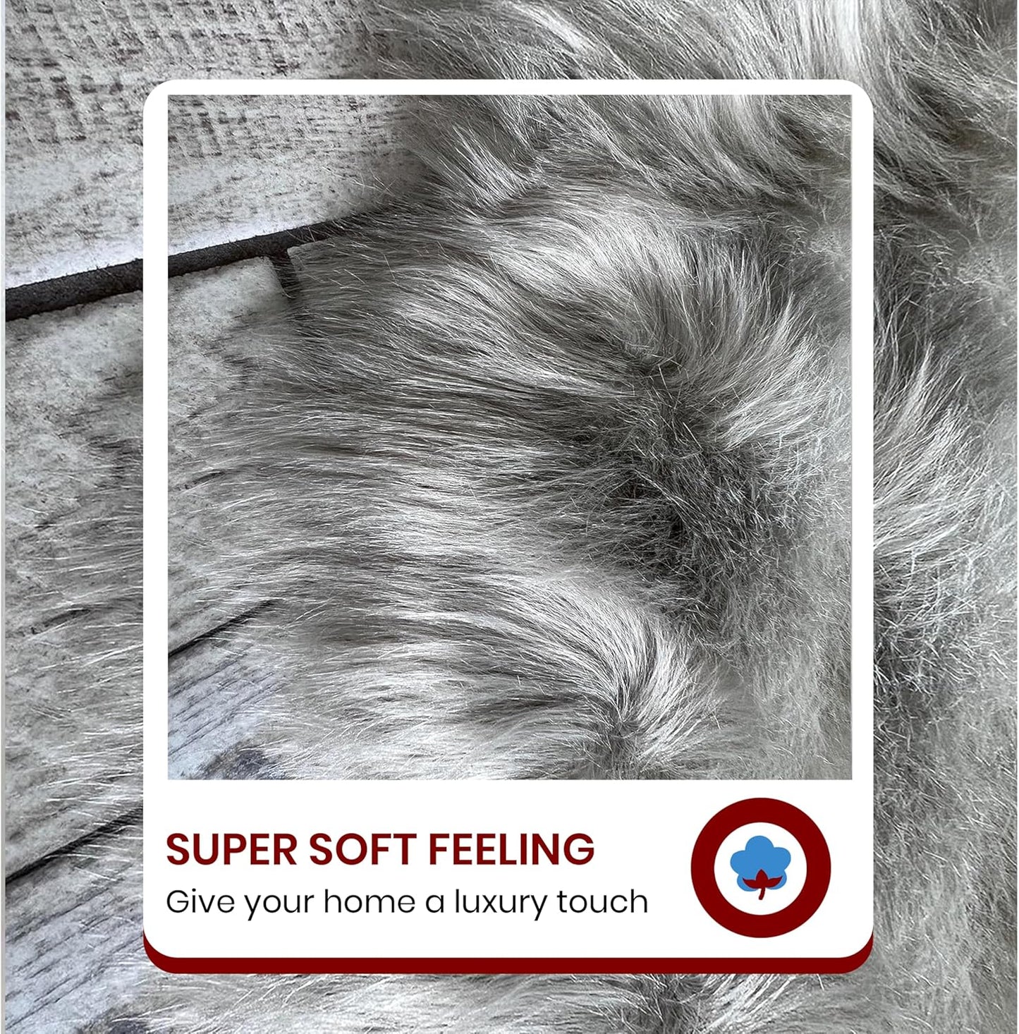 LAMBZY Faux Sheepskin Hypoallergenic Free Shape Silky Shag Rug, Luxury Shaggy Silky Plush Carpet for Bedrooms Rugs Living Room Kids Rooms Sofa Floor Rugs (Quarto 4 Pelts 4'x6', 120x180cm Grey)