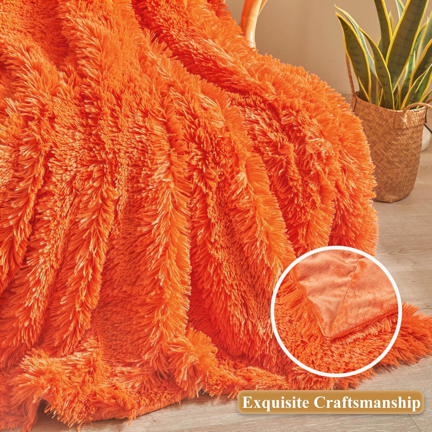 XeGe Luxury Faux Fur Bed Blanket, Orange Soft 60x90 Fluffy Throw, Shaggy Plush Decorative Blanket, Cute Furry Fuzzy Bed Throw for Bedroom Living Room Sofa, Orange, 60x90