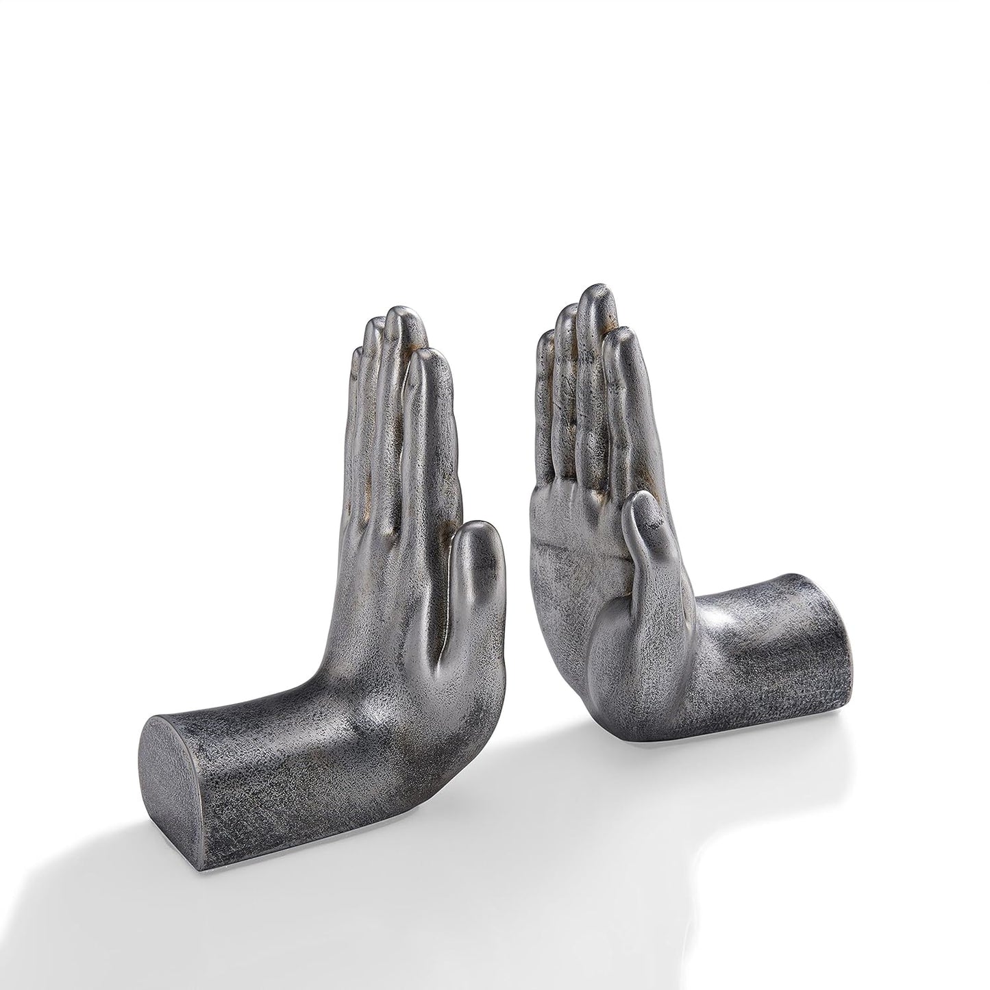 Danya B. Contemporary Accent Book Shelf Decor - Hands Sculpture Bookend Set of 2 (Silver)