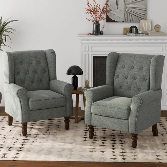 Lumibee High Back Accent Chair Set of 2,Upholstered Wingback Armchair with Solid Wood Legs for Small Spaces,Comfy Single Sofa Chair for Living Room,Bedroom,Office-Gray