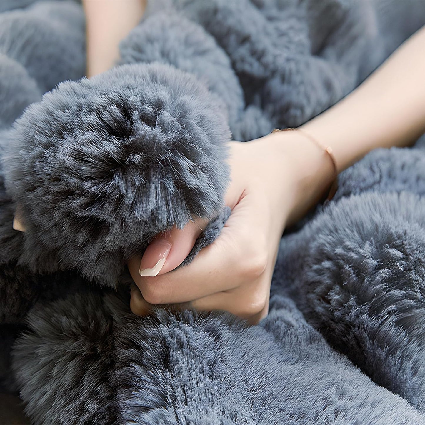 UKELER Soft Faux Fur Throw Blanket 50''x60'' Solid Reversible Shaggy Blanket Plush Thick Fluffy Blankets Throws for Bed, Couch, Sofa, Office, Camping Dark Grey