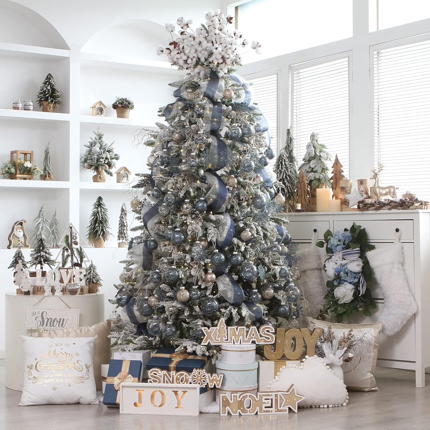 Sea Team Shatterproof Clear Plastic Christmas Ball Ornaments Decorative Xmas Balls Baubles Set with Stuffed Delicate Decorations (100mm/3.94 inch 16-Pack, Stone Blue)