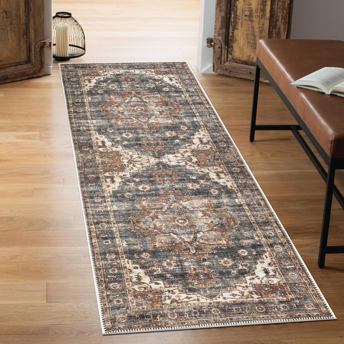 Keen Home Design 2x10 Rug - Machine Washable Runner with Non-Slip Backing, Ideal for Hallway, Entryway, Kitchen, Laundry Room - Vintage, Easy Clean, Durable, Low Pile Rug - (2'6" x 10')