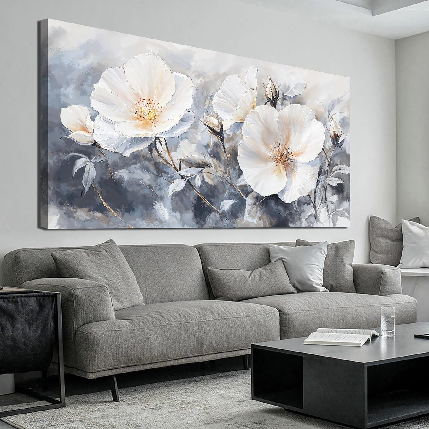 Canvas Wall Art Decor Large Black and White Wall Art Decorations Vintage Flower Wall Art Prints Wall Art Pictures for Living Room Canvas Art Wall Decor Artwork for Walls Home Office Decor 24" X 48"