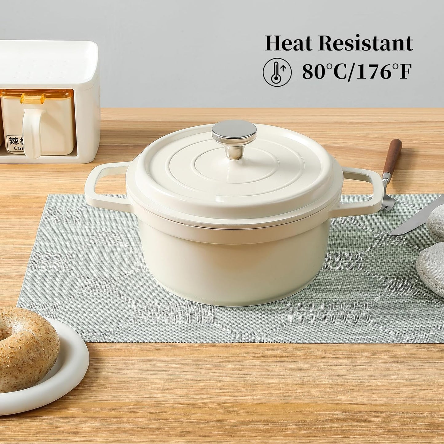 Leetaltree Mint Cream Placemats Set of 12 - Heat Resistant Non-Slip Place mats for Dining Table, Washable Durable PVC Vinyl Woven Table Mats（Mint Cream, 12）