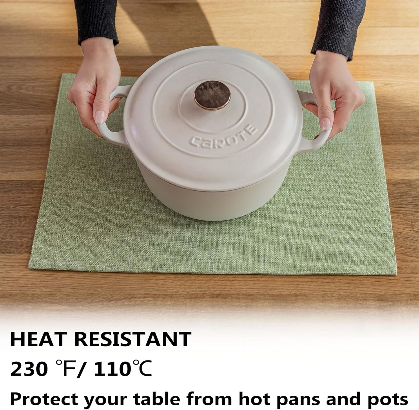 Demetex Green Placemats Set of 6 Washable Place Mats Heat Resistant Table Mats Sage Placemat for Kitchen Dining Plate Tables, Green