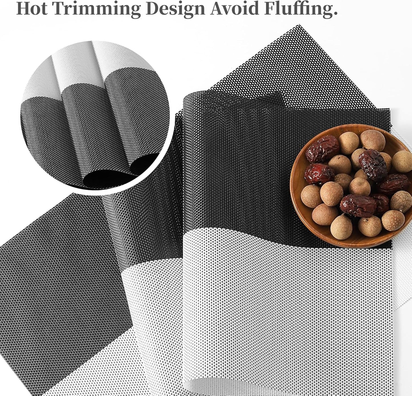 Leetaltree Gray with White Grid Pattern Placemats Set of 12 - Heat Resistant Non-Slip Place mats for Dining Table, Washable Durable PVC Vinyl Woven Table Mats（Grey Grid, 12）