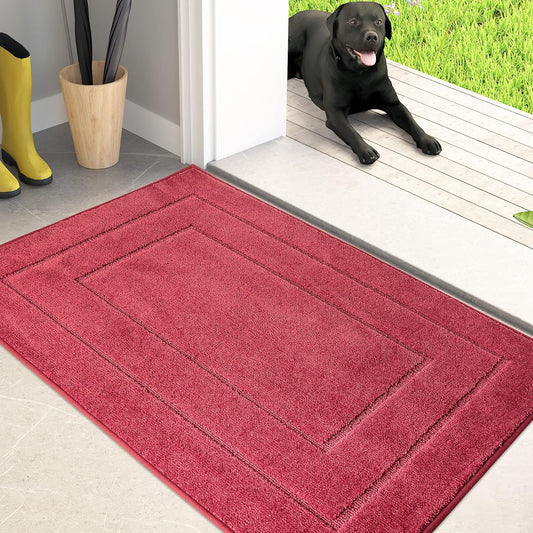 PURRUGS Dirt Trapping Door Mat 20" x 31.5", Non-Slip/Skid Machine Washable Entryway Rug, Dog Doormat, Super Absorbent Welcome Mat for Muddy Wet Shoes and Paws, Burgundy Red