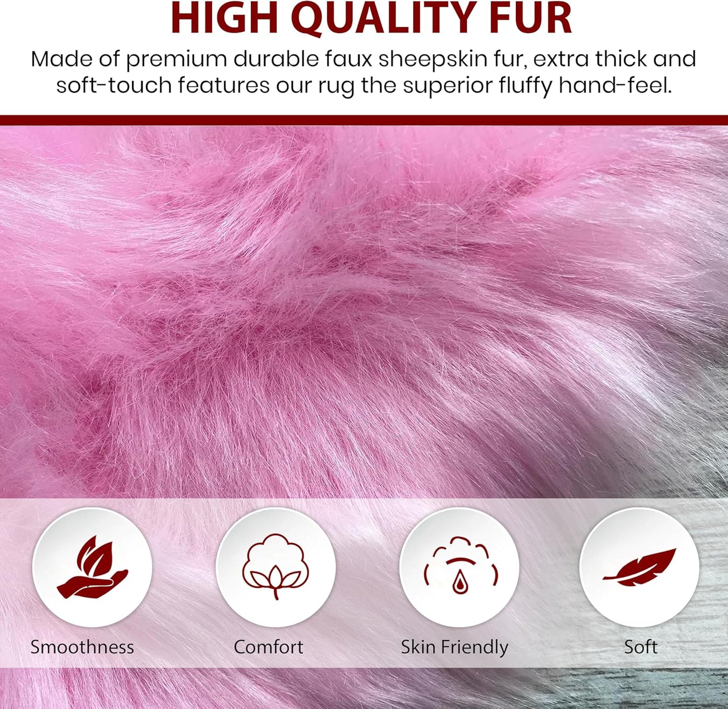 LAMBZY Faux Sheepskin Super Soft Hypoallergenic Free Shape Silky Shag Rug, Luxury Shaggy Plush Carpet for Bedrooms Living Kids Room Sofa Rugs (Pink, Octo 8 Pelts 6'x8')