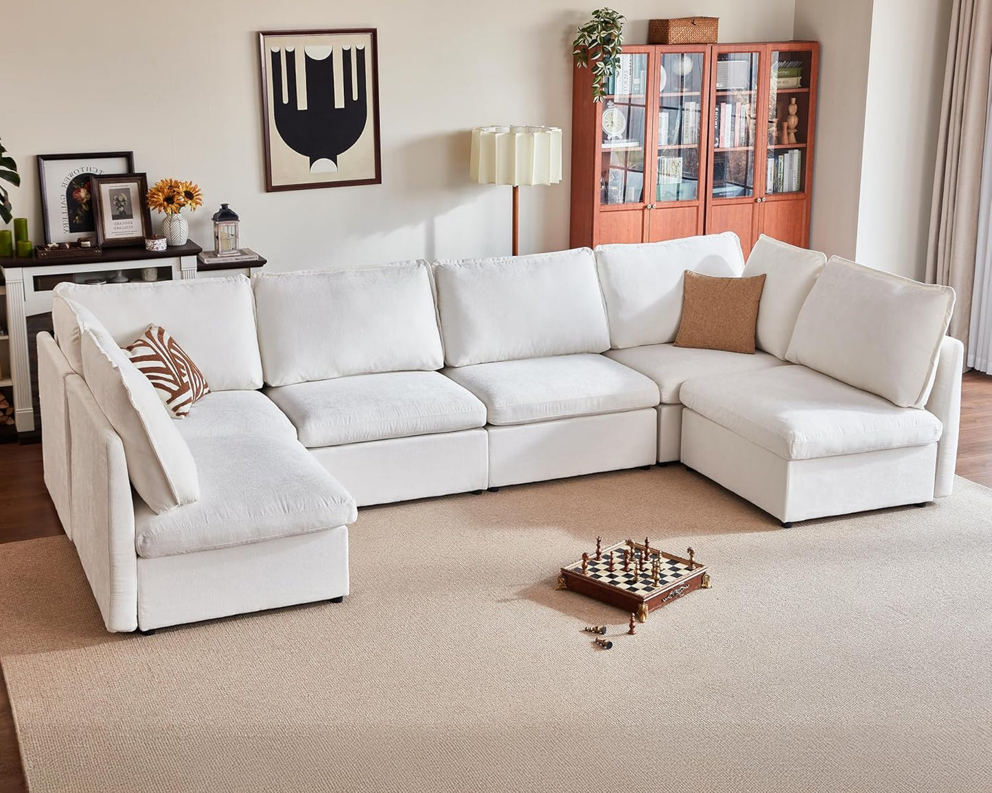 Oversized Modular Sofa Comfy Cloud Couch with Storage, Extra Deep Plush Sectional Sofa Set for Living Room, Covers Washable, Chenille, Olar (White, 6-Seater with 2 Corners, u-Shaped)