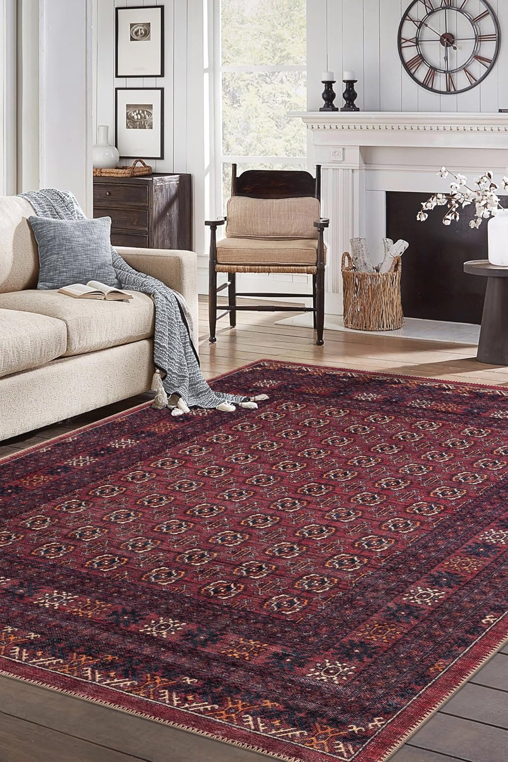 Keen Home Design 5x7 Rug - Machine Washable Area Rug with Non-Slip Backing, Ideal for Living Room, Dining Room, Bedroom - Vintage, Easy Clean, Durable, Low Pile Rug - (5' x 7')