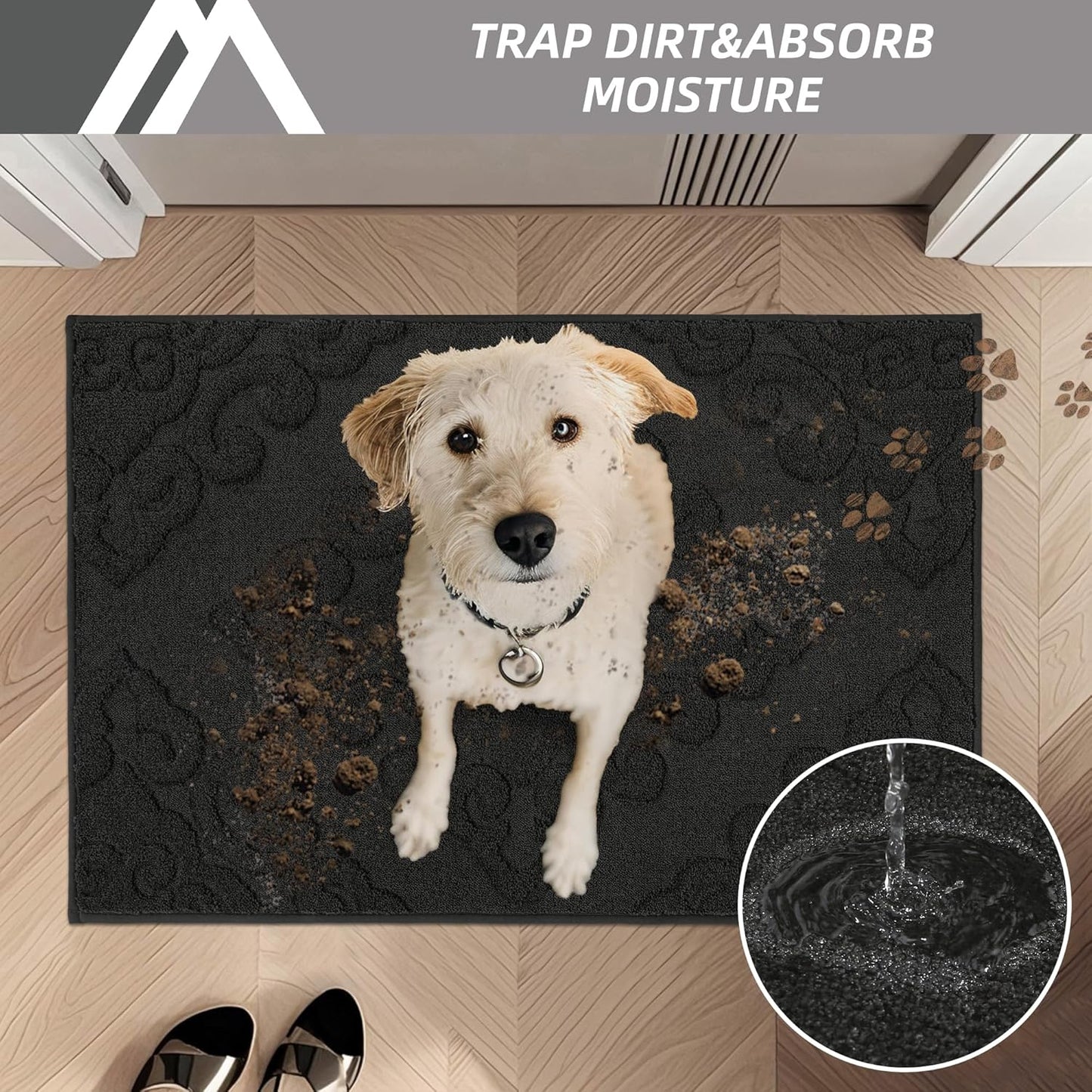 COSY HOMEER-Door-Mat-Non-Slip-Entryway-Rug 24”x36” Absorbent Welcome Mats Washable Dirt Trapper Door Mat Entrance Floor Mats for Front Back Doormats and Wet Shoes,Black
