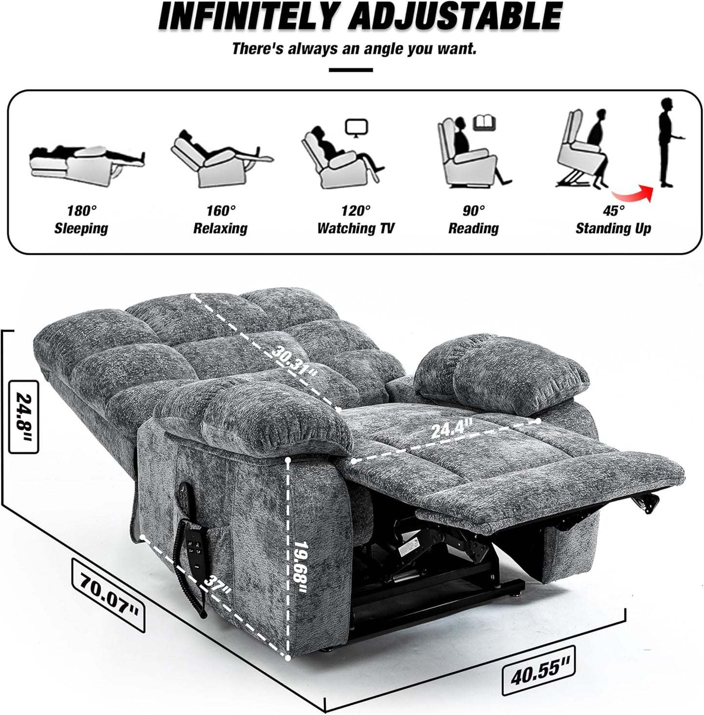 Lazy Boy Recliner Chair with Lumbar Heating ， Adjustment Power Lift Recliner Chair for Elderly/Big and Tall Recliners for People Up to 6'2"/350lb Range