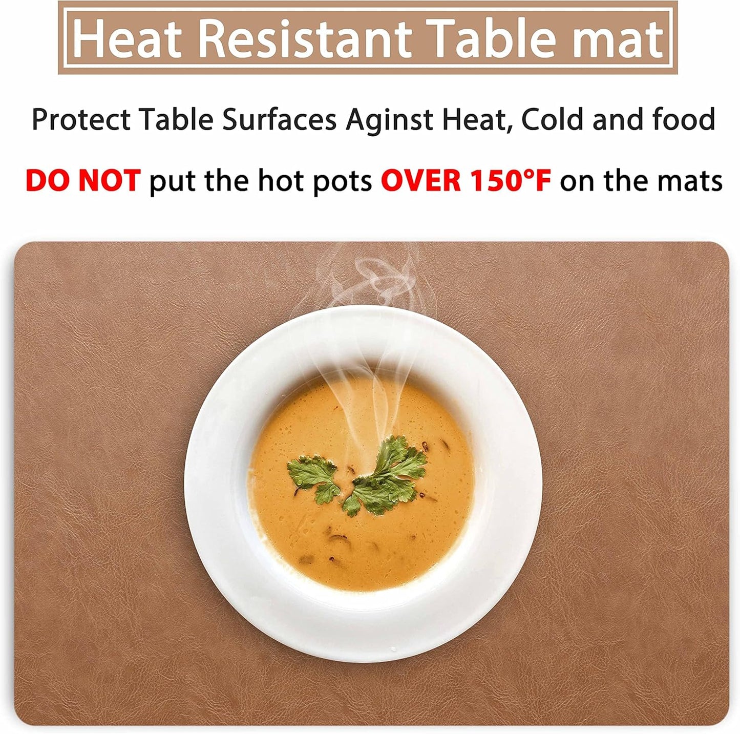 Set of 6 Faux Leather Placemats, PU Table Mats, Waterproof, Stain Resistant, Heat Resistant, Non-Slip Easy to Clean for Kitchen Dining Table,Conference Table F Flaxen