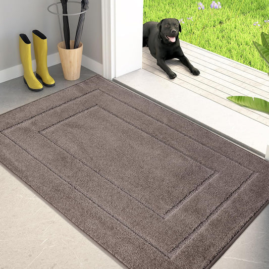 PURRUGS Dirt Trapping Door Mat 32" x 47", Non-Slip/Skid Machine Washable Entryway Rug, Dog Doormat, Super Absorbent Welcome Mat for Muddy Wet Shoes and Paws, Grayish Brown