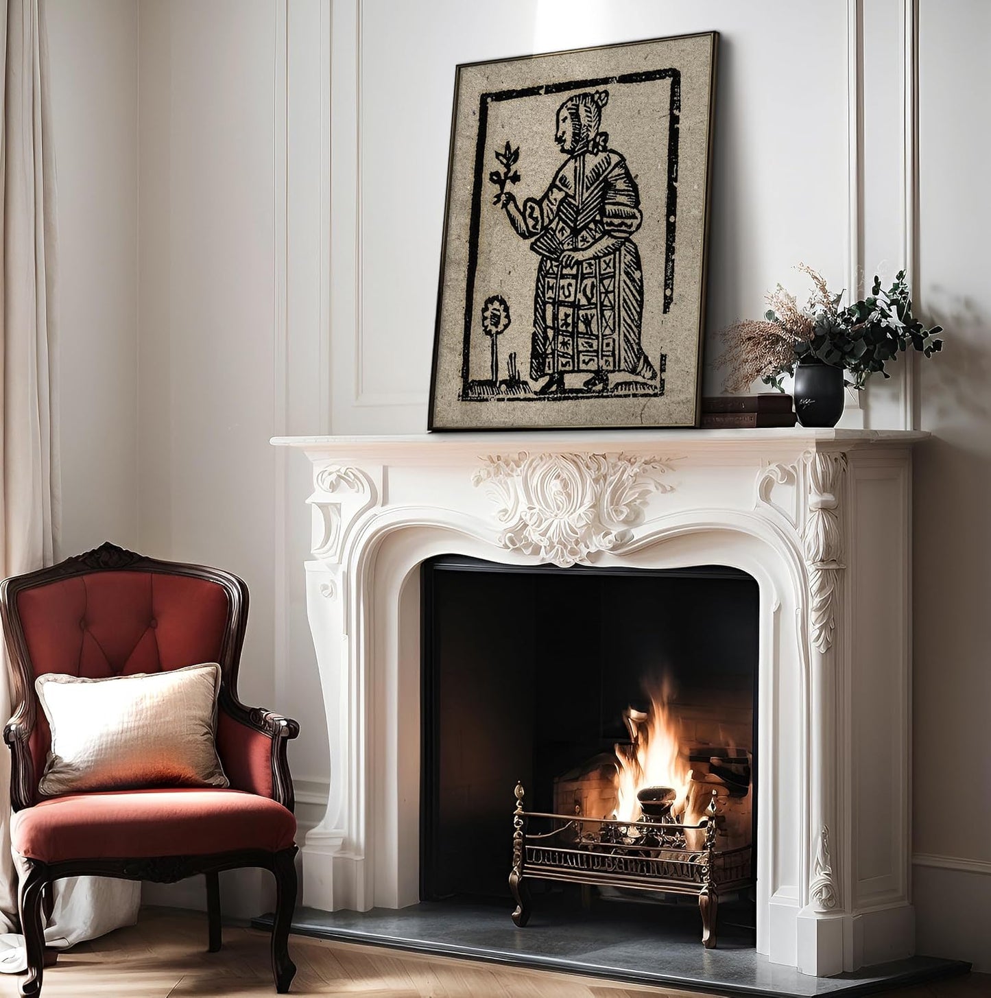 Poster Master Vintage Woodcut Poster - Retro Medieval Print - Gift for Gothic, Horror Fan - Witch Holding a Plant, Magic, Spell, Herbalist - Wall Decor for Bedroom, Dorm, 18x24 Unframed Wall Art