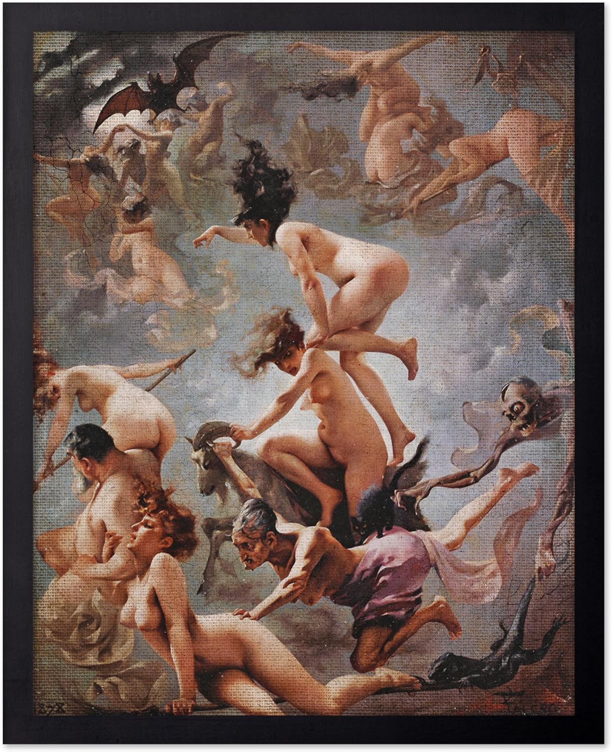 Poster Master Vintage Luis Ricardo Falero Poster - Retro Occult Print - Gift for Gothic, Horror Fan - Witches Going to their Sabbath, Pagan - Wall Decor for Bedroom, Dorm, 11x14 Black Framed