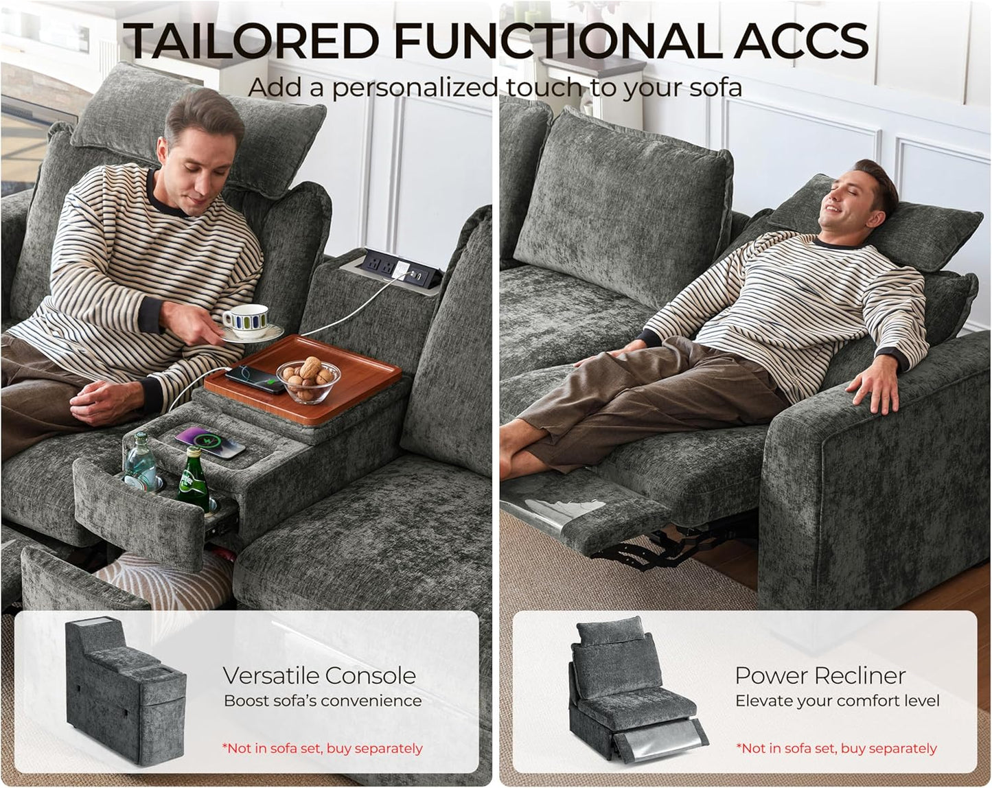 Oversized Modular Sofa Comfy Cloud Couch with Storage, Extra Deep Plush Sectional Sofa Set for Living Room, Covers Washable, Chenille, Olar (Grey, 8-Seater with Corner & 2 Ottomans, u-Shaped)