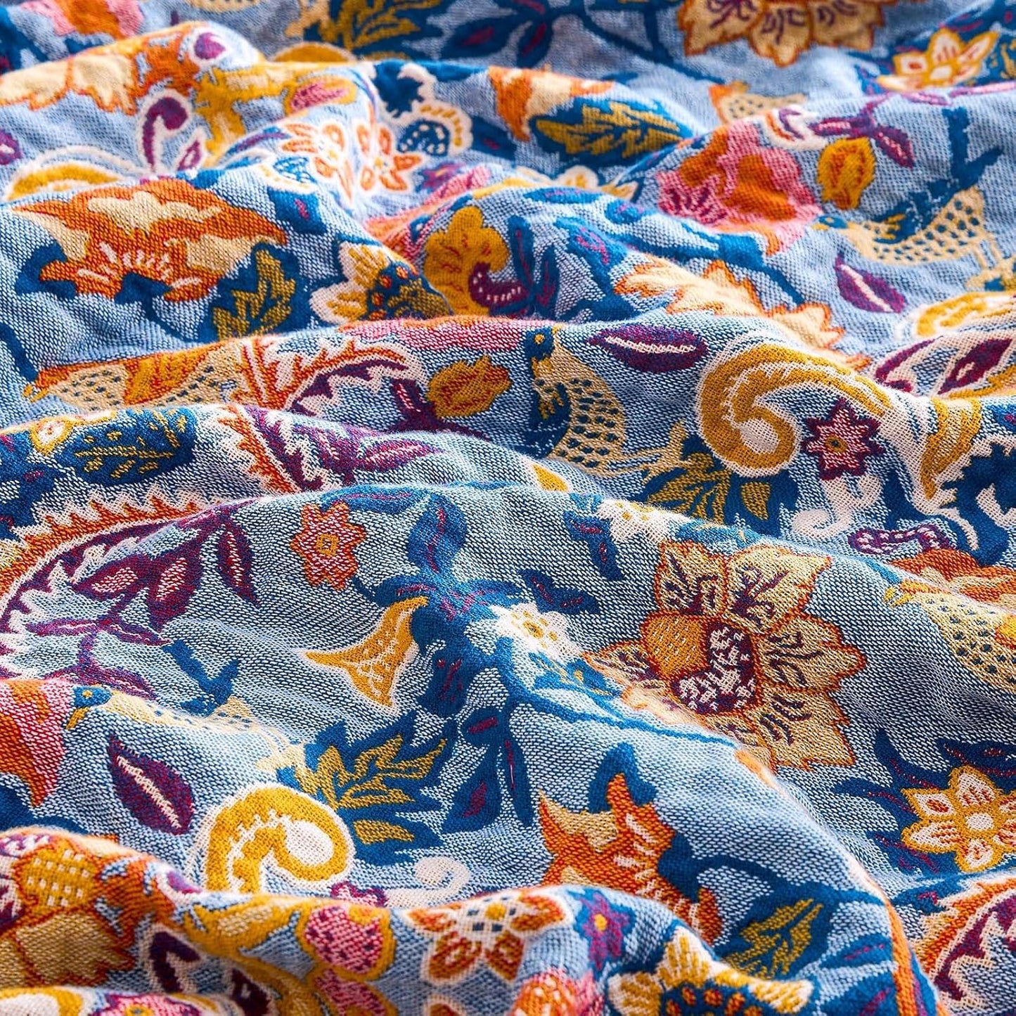 Boho Throw Blanket for Bed, 100% Cotton Soft Rustic Quilt Fall Blanket, 80"x90" Floral Printed Farmhouse Decor Bed Blankets, All Season Rustic Reversible Bohemian Throw Quilt