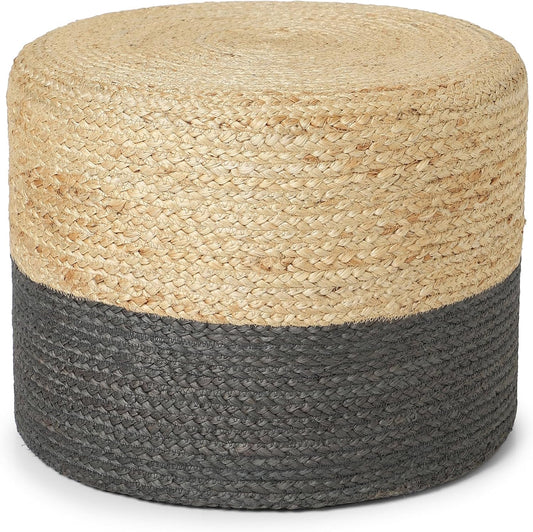 REDEARTH · Cylindrical Pouf Foot Stool Ottoman - Jute Braided Pouffe Poof Accent Sitting Footrest for Living Room, Bedroom, Nursery, Patio, Lounge & Other Rooms (Natural Gray, 18"x18"x14")