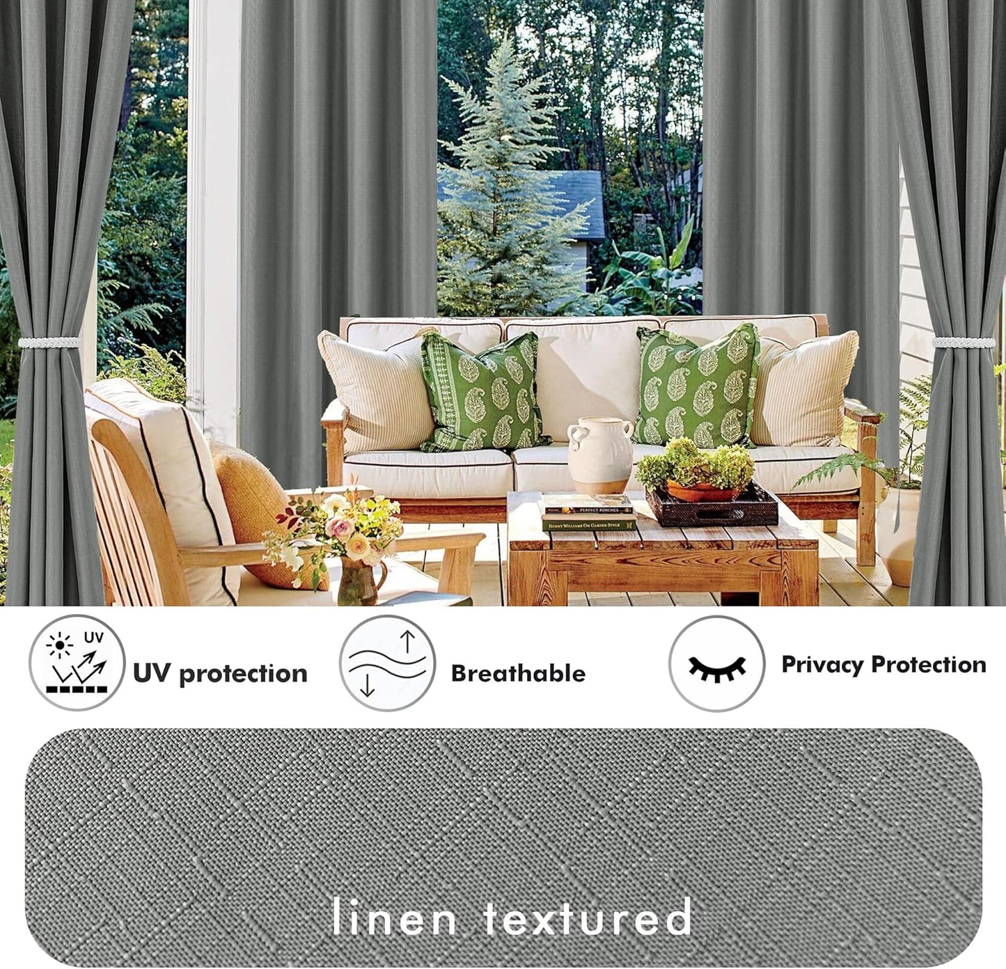 HolidayIdeas 4 Panels Linen Outdoor Curtains for Patio Waterproof Curtains 54" Wide x 84" Long-Indoor/Outdoor Light Grey Curtains Waterproof, Privacy for Pergola, Porch, Gazebo, Backyard, Sunroom