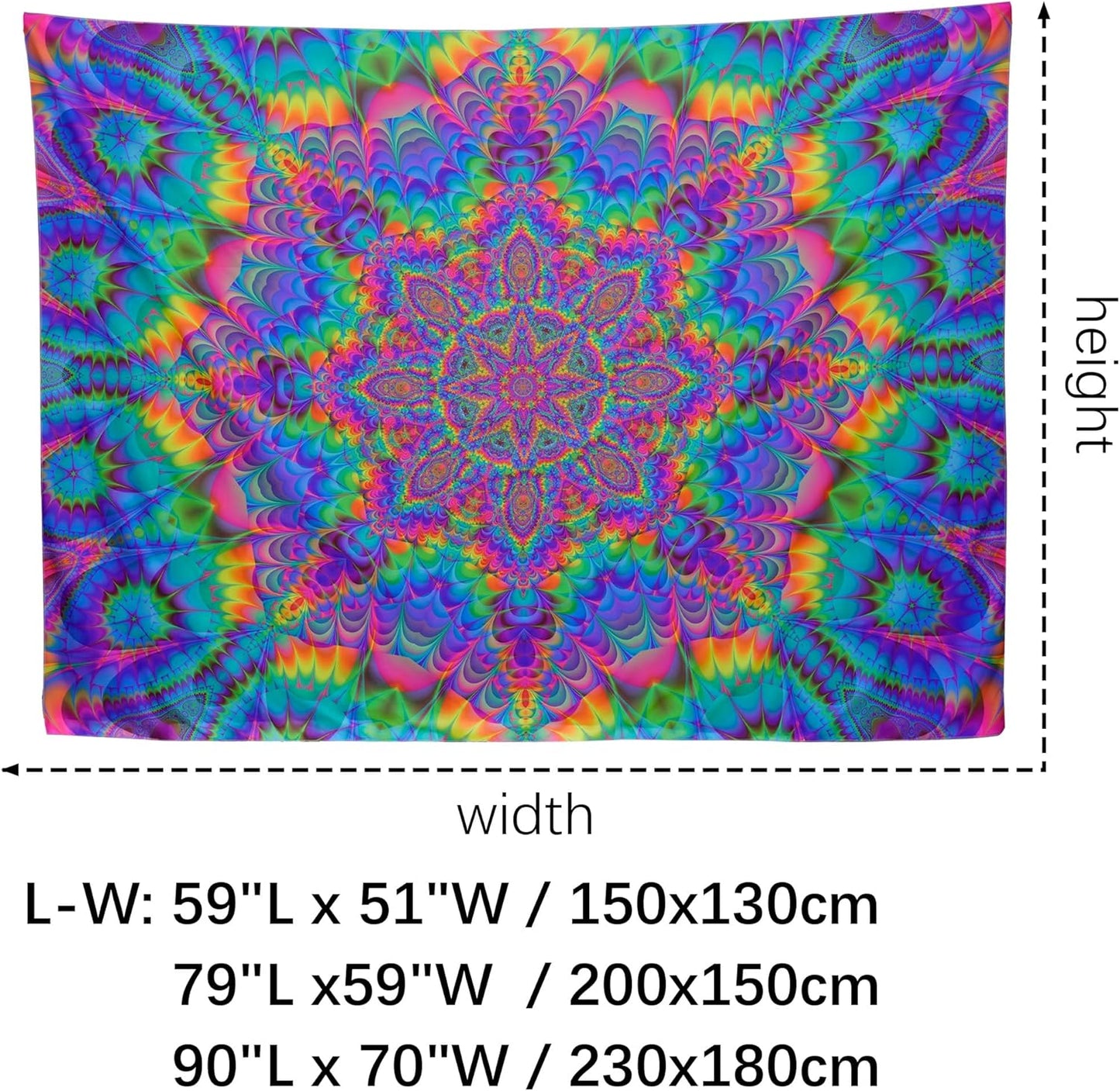 OSVINO Blacklight Mandala Tapestry 79"x59" Glow In The Dark Psychedelic Boho Tapestry Colorful Backdrop Bohemian Room Decor UV Reactive Hippie Wall Posters for Bedroom