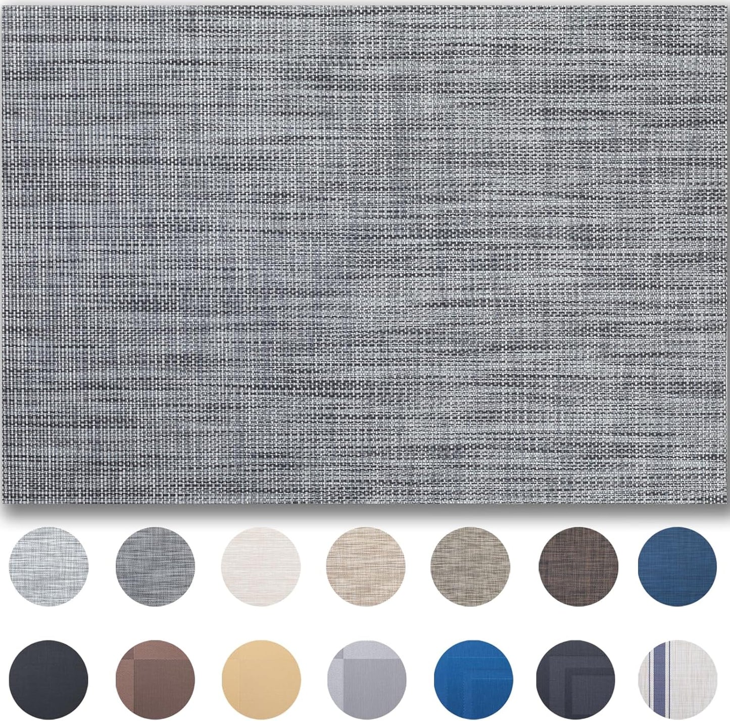 Placemat Set of 4 - Easy Clean Woven Vinyl Placemats for Dining Table, Indoor/Outdoor Place Mats, Washable PVC Table Mats（Dark Gray）