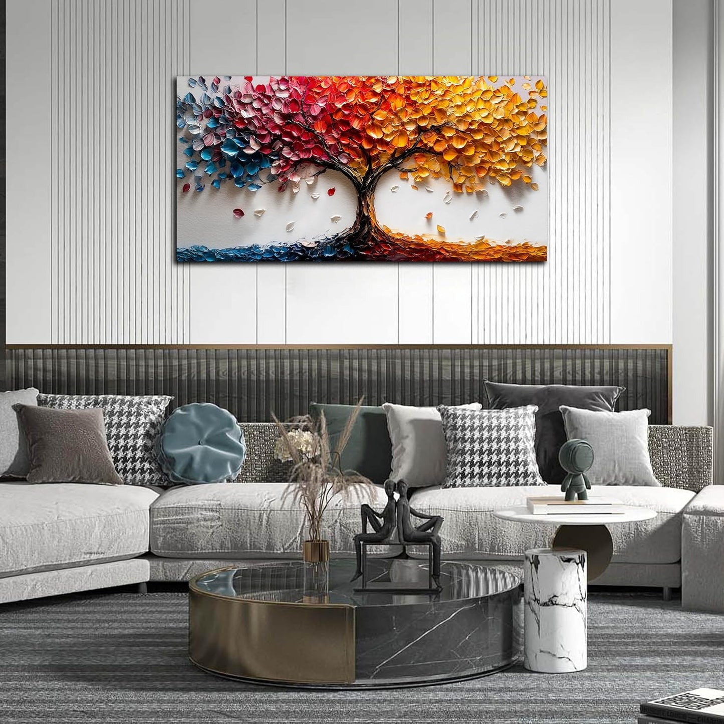 Tree Pictures Wall Art Living Room - Colorful Canvas Wall Art Bedroom Aesthetic - Modern Wall Decoration for Office Size 24" x 48"