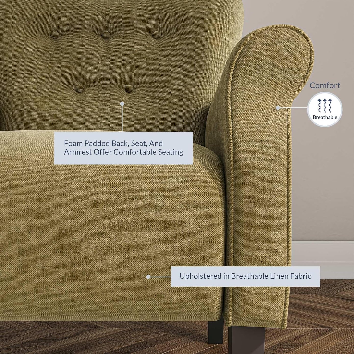 BELLEZE Modern Accent Chair, High Back Armchair, Upholstered Wingback Side Chair, Padded Single Sofa with Wooden Legs for Living Room, Bedroom - Avocado