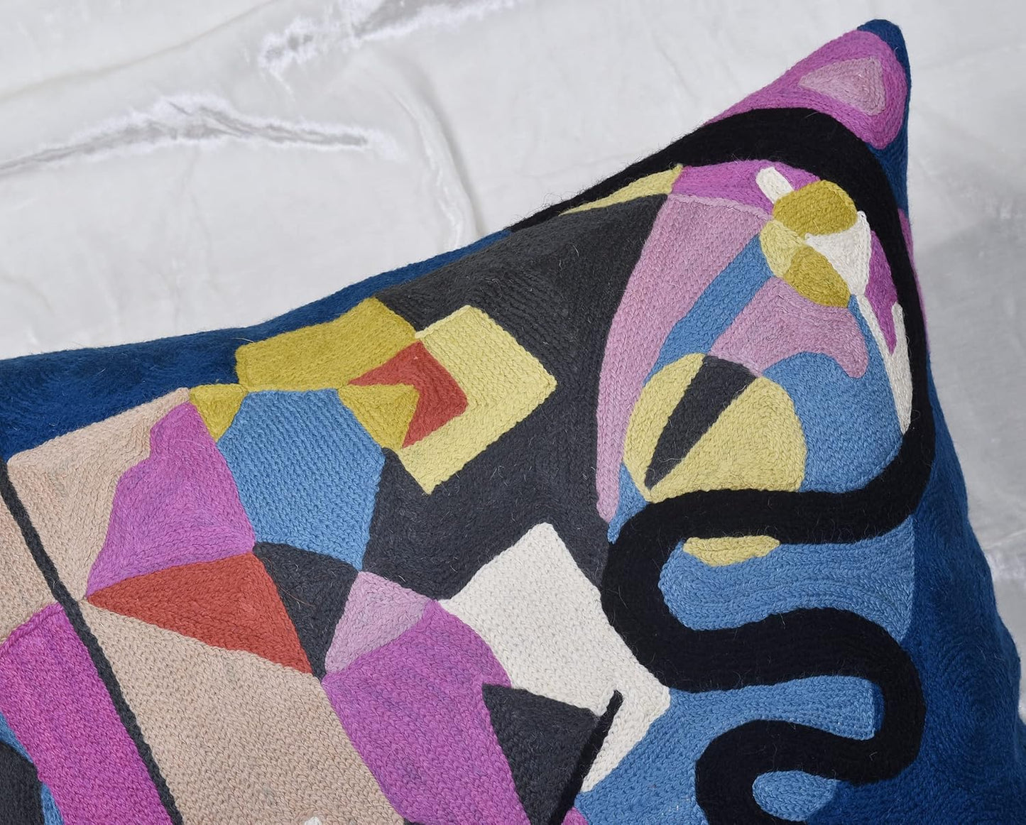 Wool Cotton Blend Abstract Flow Plush Pillow Cover - 18x18, Indoor and Outdoor