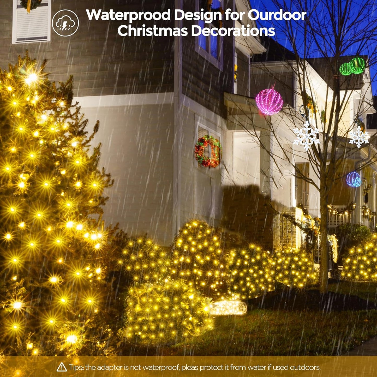 WBao Outdoor Christmas Lights, 360LED 11.5ft x 6.9ft Net Lights with 8 Modes, Timer, UL Certified, End to End Connectable, Waterproof for Lawn, Bushes, Trees Outdoor Christmas Decorations, Warm White