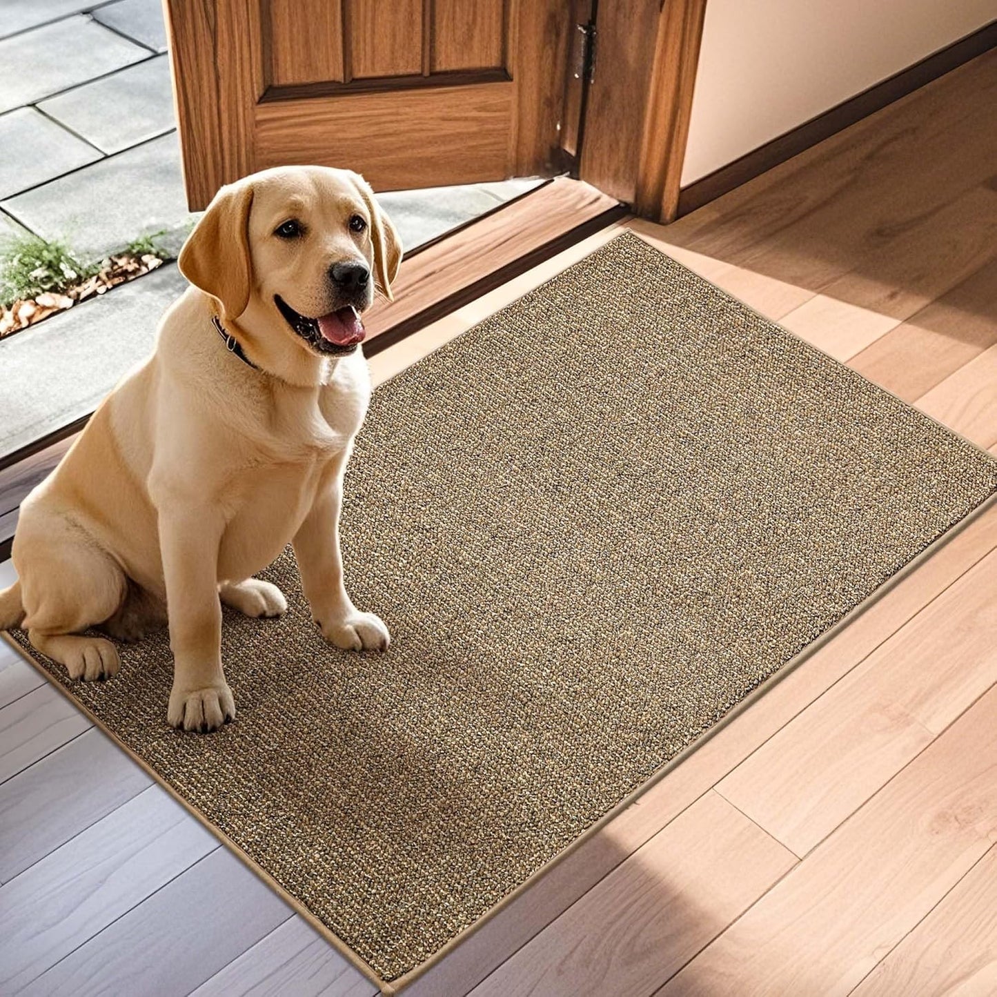 JSEI Dirt Trapper Door Mat 32"x48" Non-Slip Washable Entrance Mat, Dog Doormats, Absorbent & Fade-Resistant Floor Mats, Low Profile Welcome Mats for Entryway, Front Door, and Inside Entrance, Beige