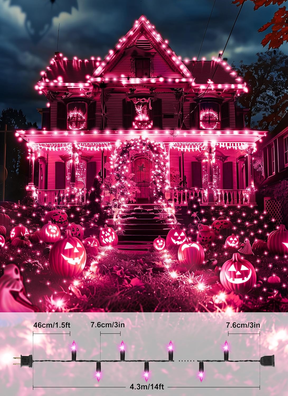 Purple Halloween Mini Lights, 50 Count 13 Feet Incandescent Bulb Mini String Lights, Connectable Halloween Light for Haunted House Ghost Party Holiday Window Indoor Outdoor Decoration, Purple