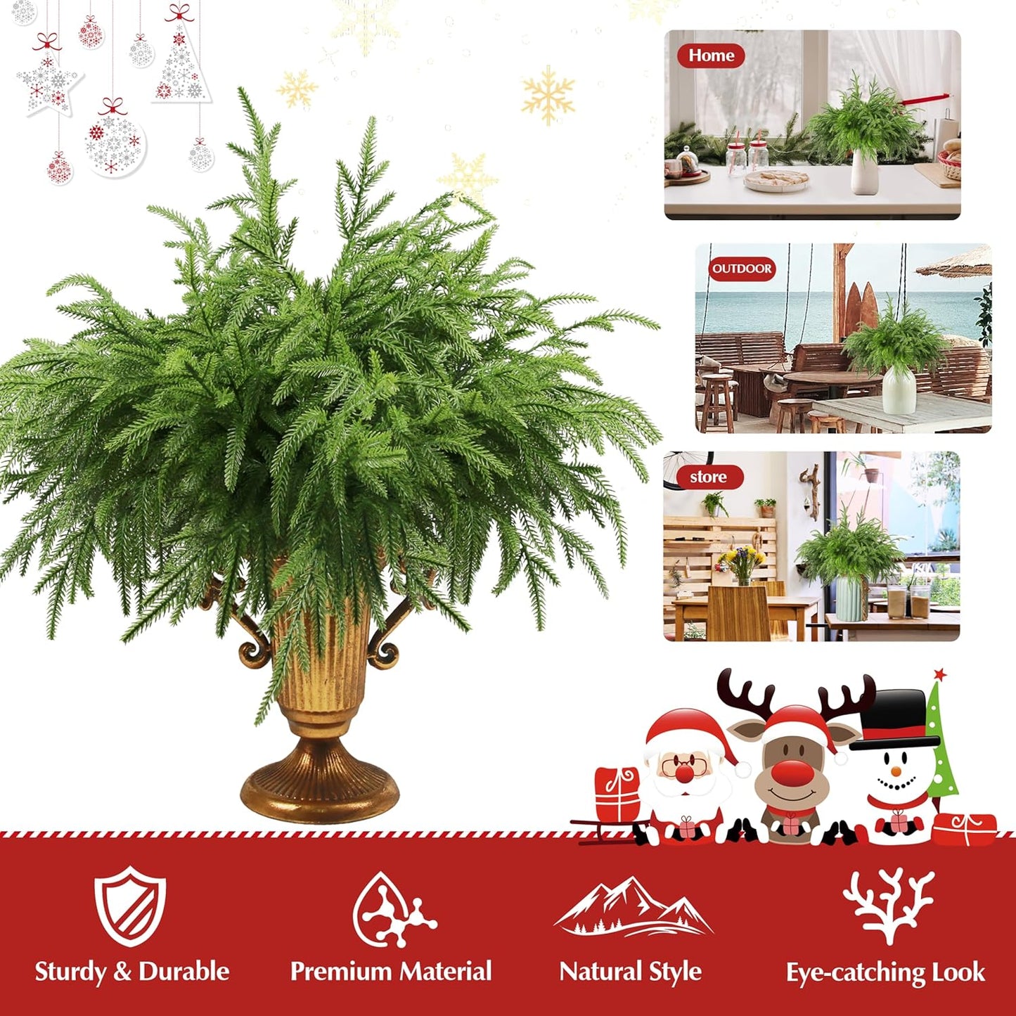 12Pcs Artificial Norfolk Pine Branches 18" Plastic Christmas Plants Decor Faux Greenery Stems Pine Picks Outdoor Faux Plants UV Resistant for Xmas Indoor, Front Porch Home Décor (12, 18inch)