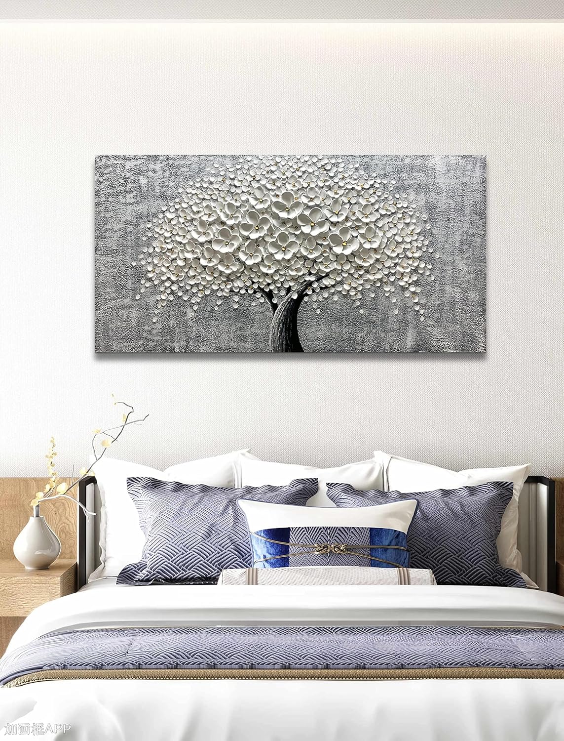 Yika Art - 24x48 Inch 3D White Flower Painting Abstract Textured Knife Platte Acrylic on Canvas 3D Flowers Tree Painting Ready to Hang