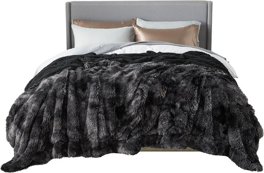 Bedsure GentleSoft Fluffy Tie Dye Black King Size Blanket for Bed, Thick Soft Sherpa Faux Fur Fleece Bedding Fuzzy Plush Winter Warm Heavy Large King Blanket, Cozy Black Gifts for Men Women, 108x90
