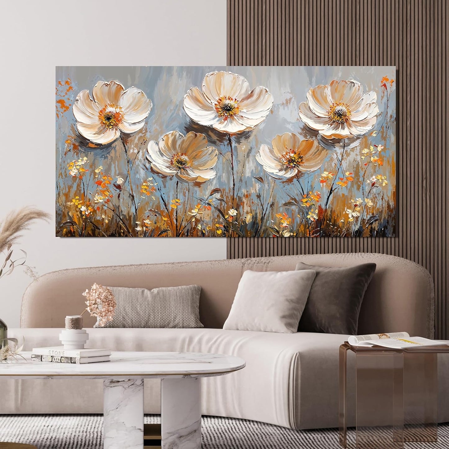 Canvas Wall Art Decor Art Work for Wall Decor Large Vintage Gold Wall Art Prints Wall Art Pictures for Living Room Nature Flower Wall Art Oversized Artwork for Walls Bedroom Office Decor 29" X 58"
