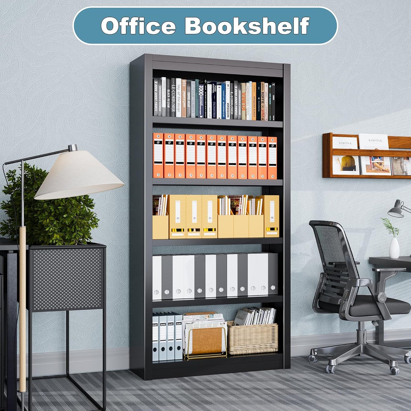 Bookcase, 5-Shelf Industrial Bookshelf, Large Storage Space, Adjustable Bookshelves, Perfect for Living Room, Home Office, Garage, Ideal for Home Office Upgrade